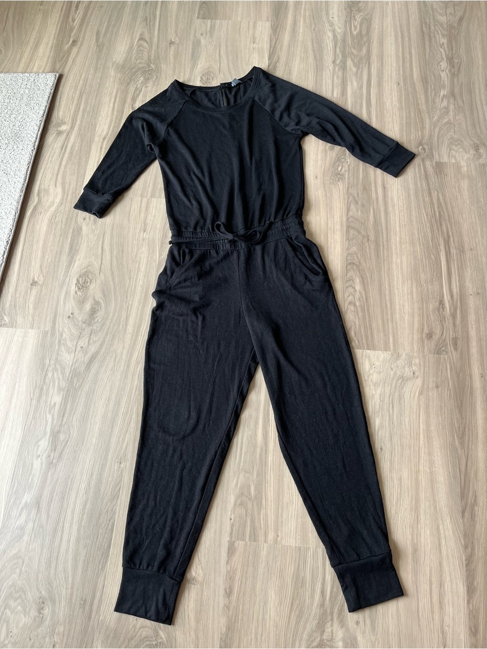 aerie Black Long Sleeve Drawstring Waist Jumpsuit
